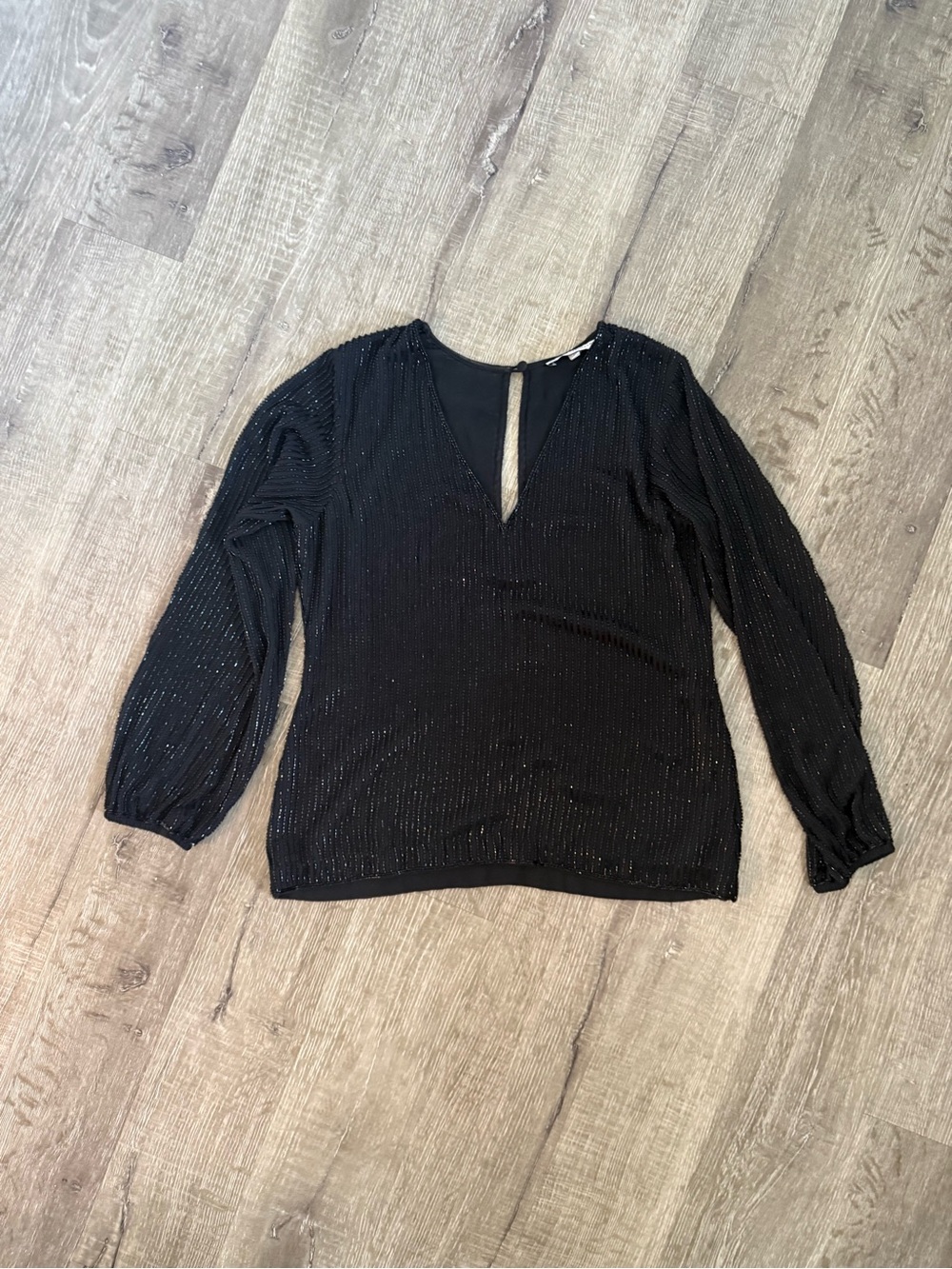 Karina Grimaldi Black Beaded Silk Blend Blouse Top Size S
